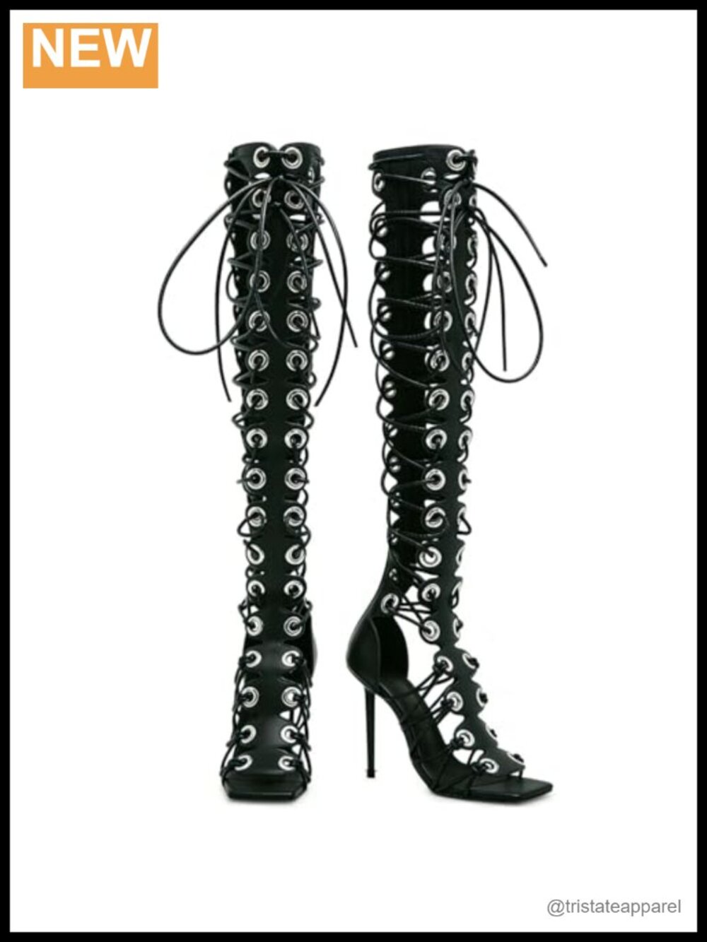 Gladiator Sandals High Heels Peep Toe Faux Leather Cut-Out Over The Knee